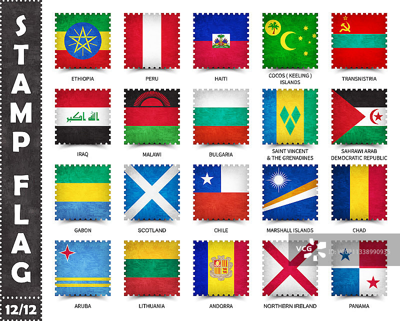邮票附官方国旗一套十二枚图片素材