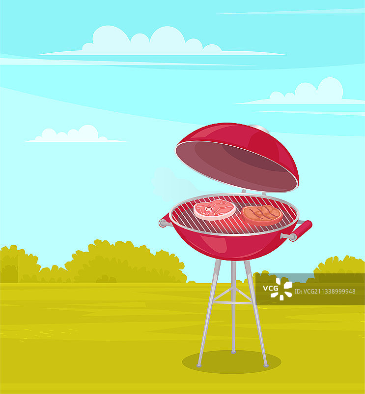 圆形烧烤架，红色底和盖子图片素材