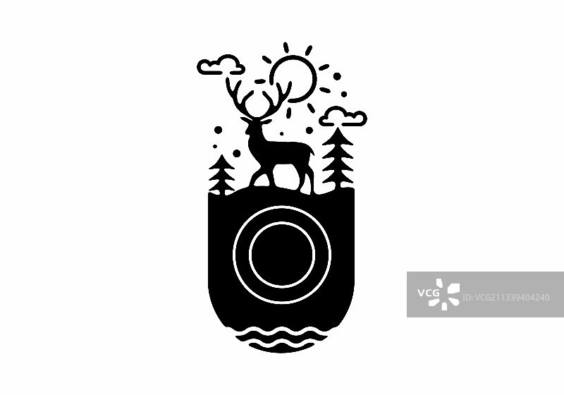 黑色线条艺术鹿徽章与o的初始名称图片素材