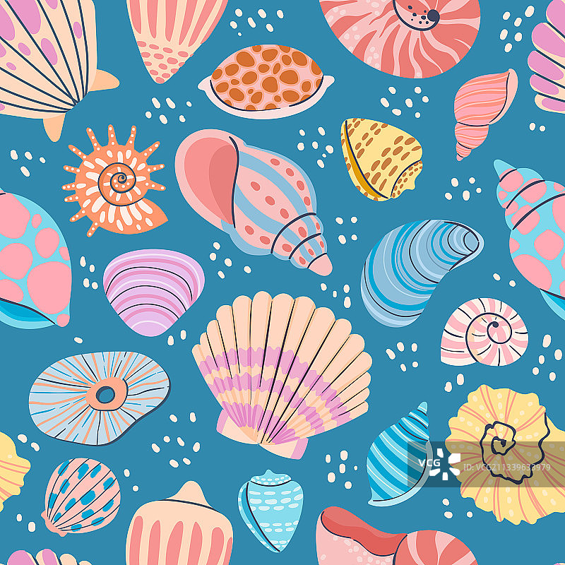 海贝无缝图案夏季海洋印花用图片素材