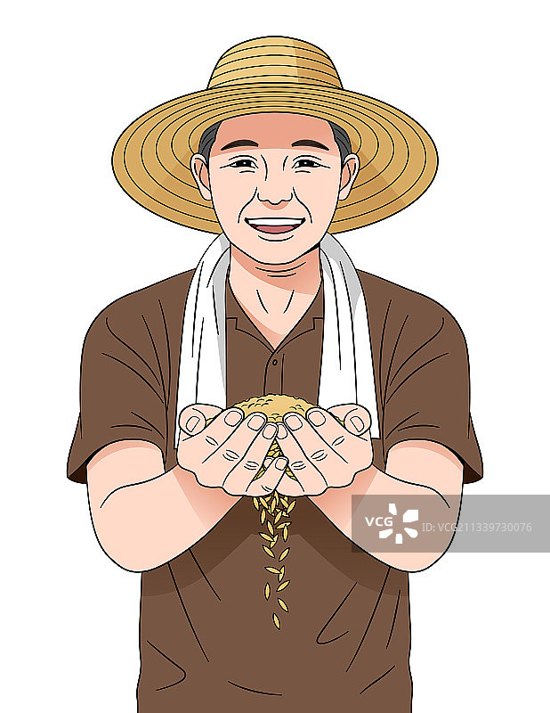一个双手捧着稻米的农民插画图片素材