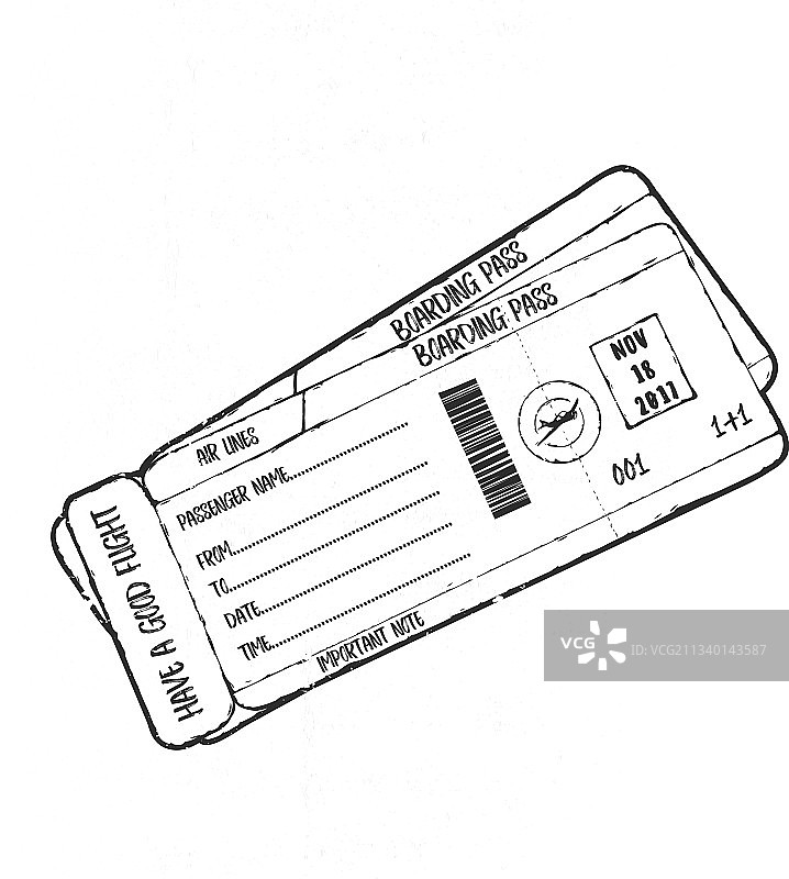 航空公司登机牌机票设计手绘图片素材