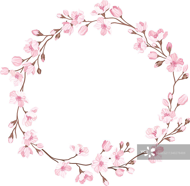由树枝、樱花或樱桃编成的花环图片素材
