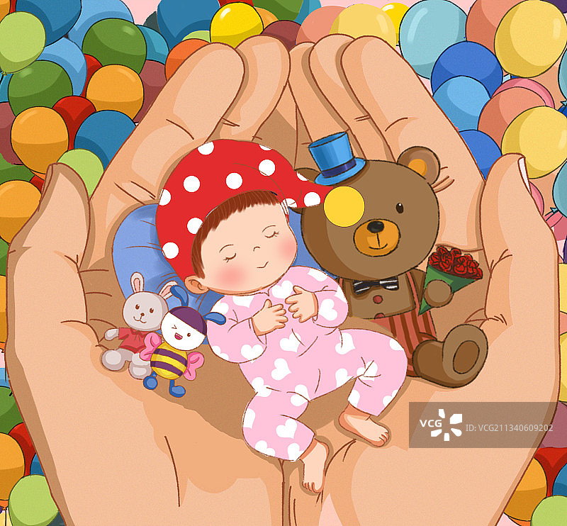 父亲节呵护宝宝亲子儿童成长幼儿睡觉温馨可爱插画图片素材