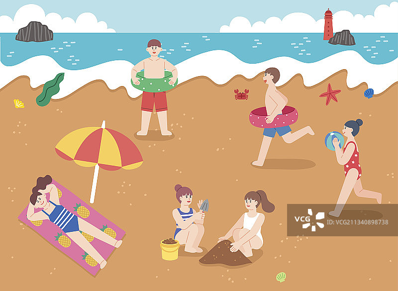 人们享受夏天的生活，女人和男人在海滩上图片素材