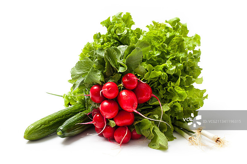 白色背景下新鲜蔬菜的特写图片素材