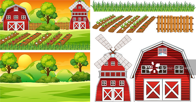 农场元素设置与农场场景隔离图片素材