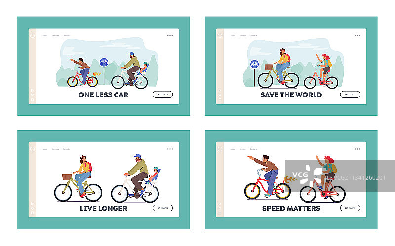 幸福家庭人物骑自行车登陆页图片素材