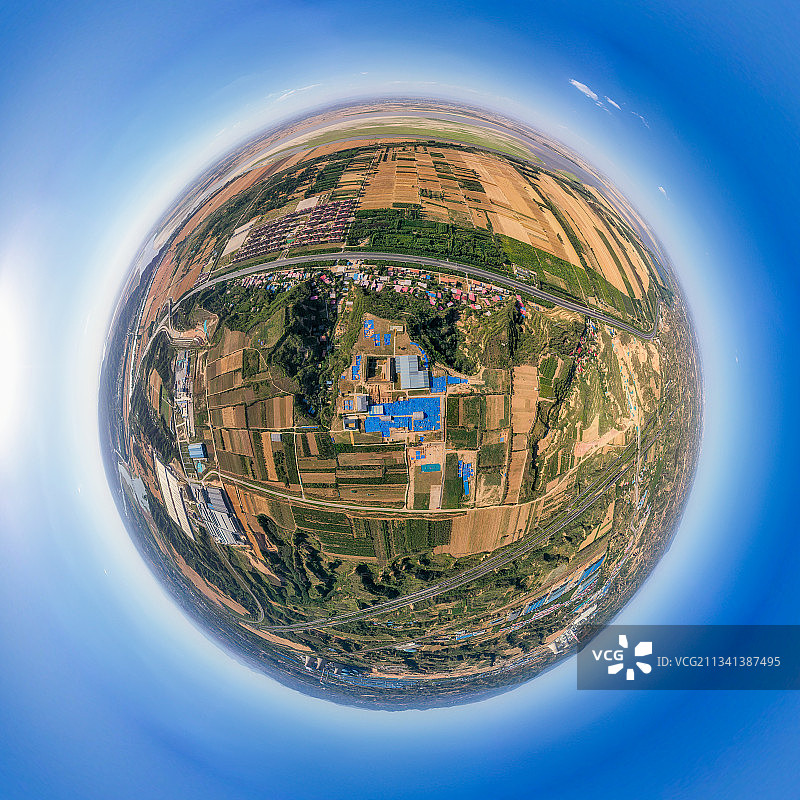 河南郑州巩义市黄河南岸双槐树遗址星球小行星360度户外航拍图片素材