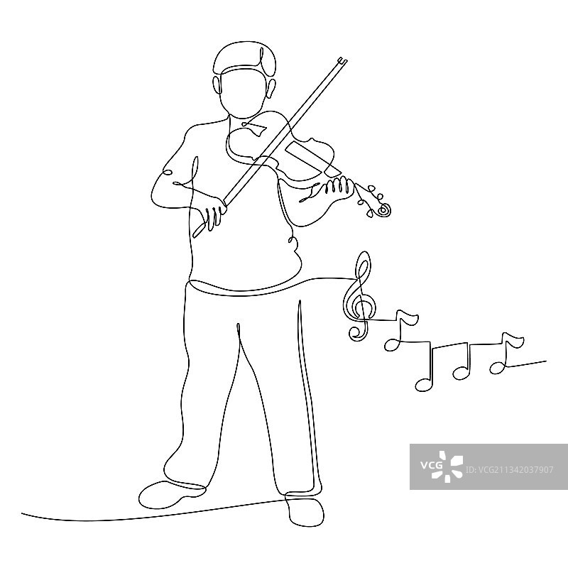 连续线画小提琴家图片素材