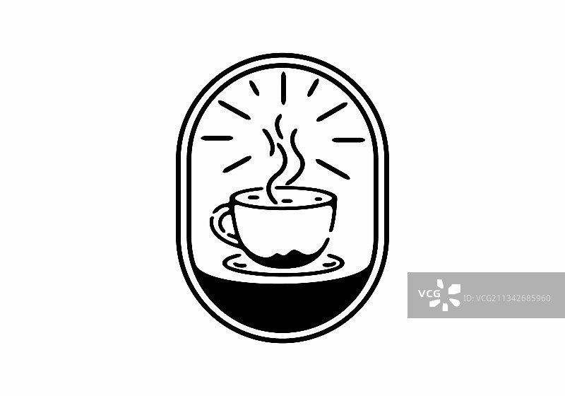 咖啡杯线条艺术椭圆形徽章图片素材