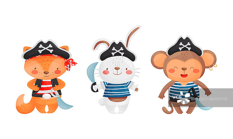 动物海盗戴着海盗帽和交叉的骨头图片素材