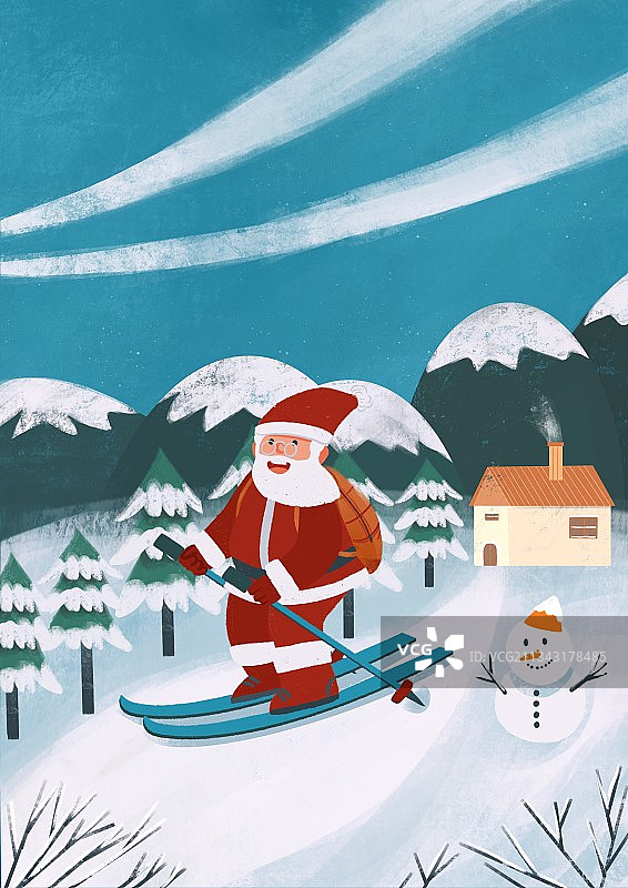 圣诞老人,送礼物,圣诞节,开心,节日,滑雪,雪橇,大雪,毛衣图片素材