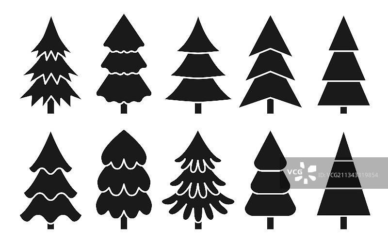 树各种圣诞节黑色剪影字形集图片素材
