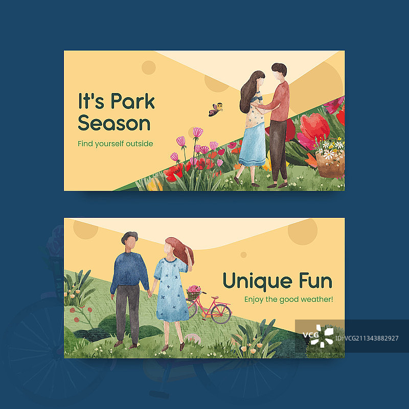 带有公园和家庭概念的Twitter模板图片素材