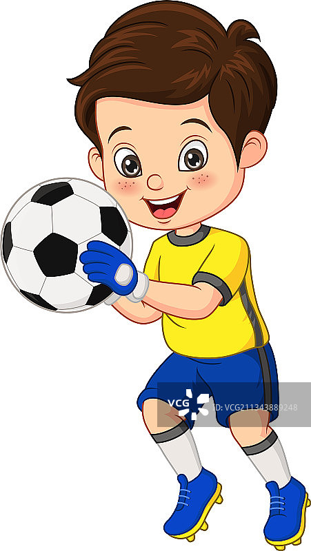 卡通小男孩拿着足球图片素材