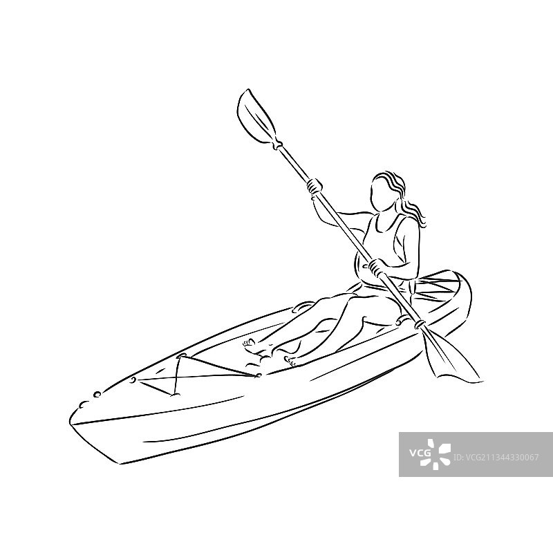 划皮艇的人手绘草图图片素材