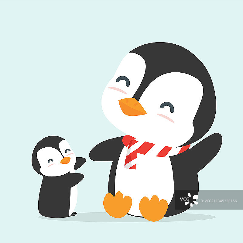 可爱的企鹅和小企鹅坐在一起图片素材