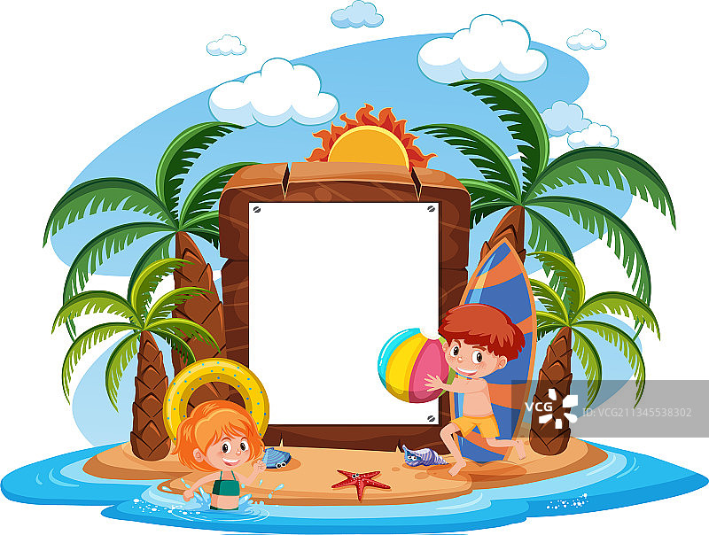 空白横幅模板与许多孩子在夏天图片素材