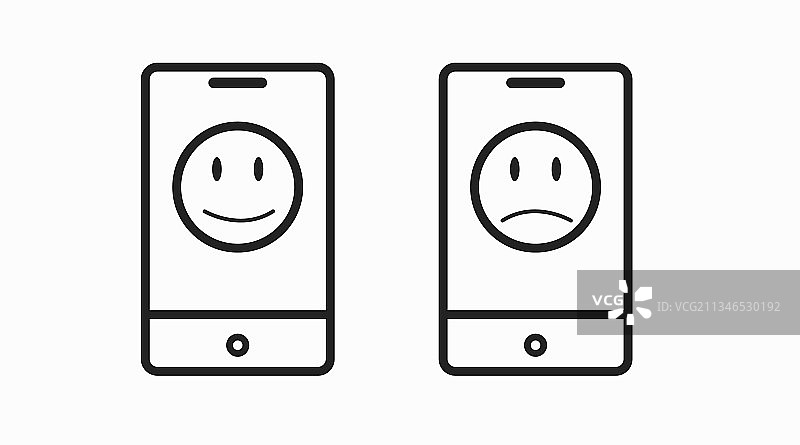 智能手机设置了快乐和悲伤的表情图片素材
