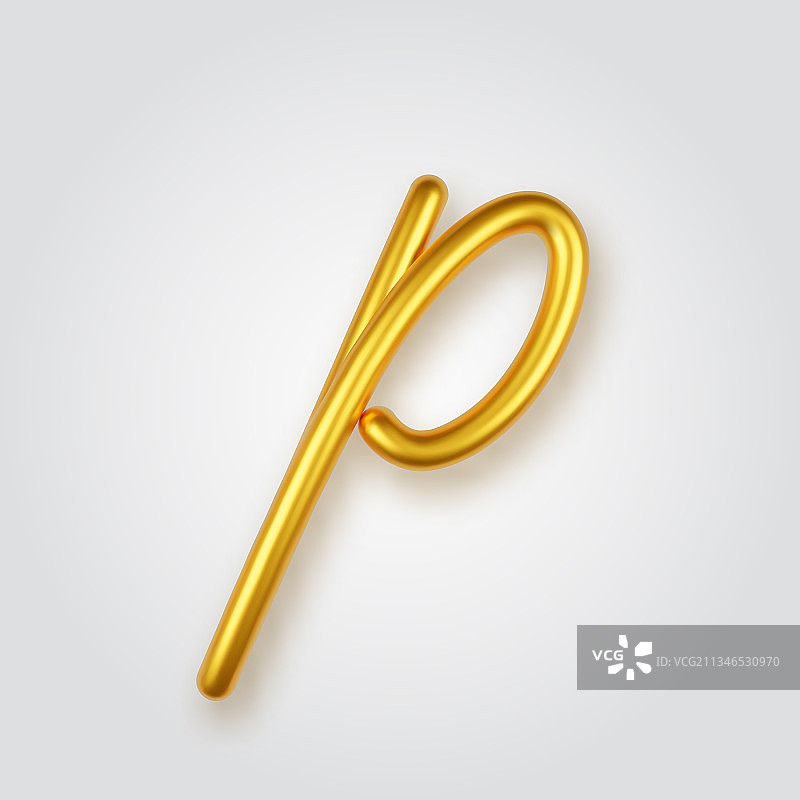 黄金3d现实小写字母p上的一盏灯图片素材