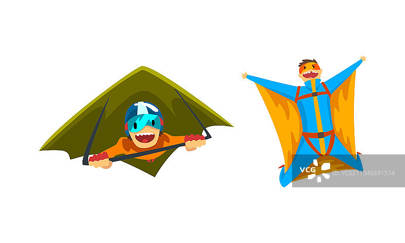 跳伞者用滑翔伞和翼装飞行图片素材