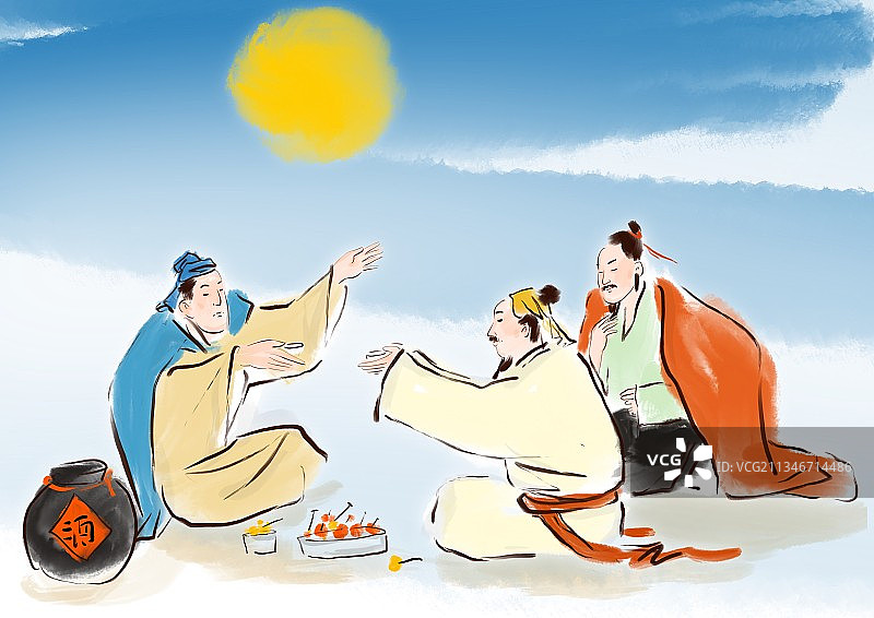 中秋节诗人喝酒对月文学插图图片素材