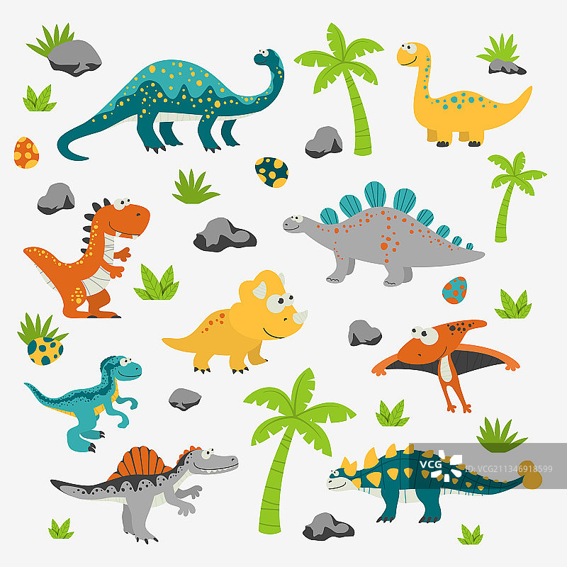 可爱有趣的扁平恐龙-霸王龙图片素材