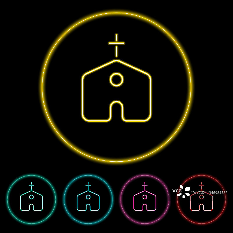 教堂平面图标霓虹灯风格图片素材