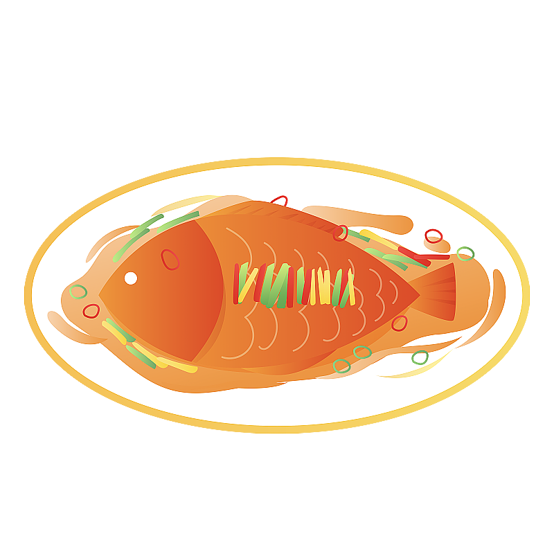 一盘美味的红烧鱼美食插画元素图片素材