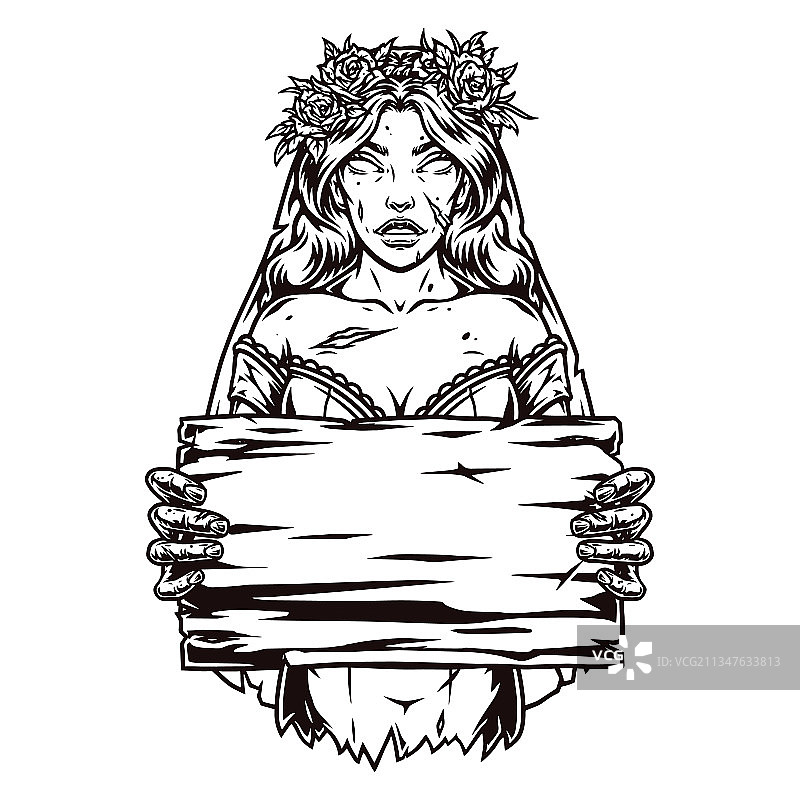 死去的新娘抱着空白的木板图片素材