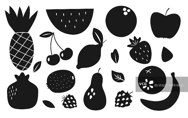 水果和浆果字形剪影黑色图标集图片素材