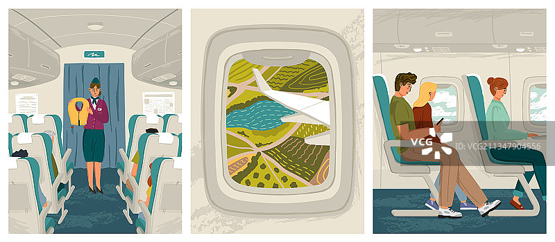人们在飞行时坐在飞机里图片素材