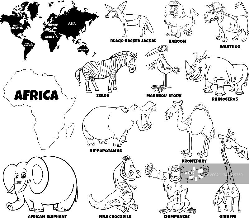 卡通非洲动物集图画书页图片素材