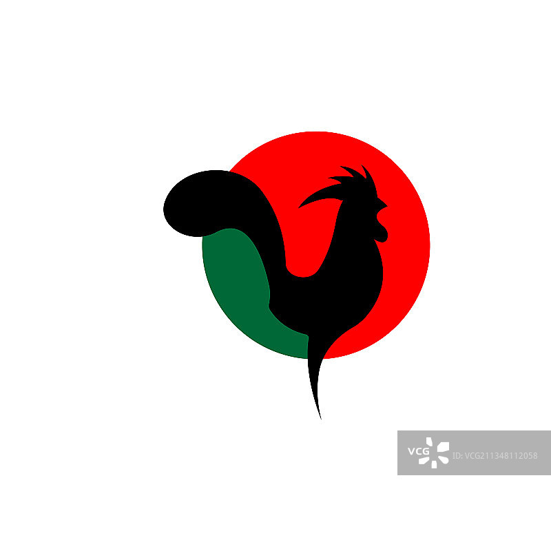黑色的公鸡上有绿色和红色图片素材
