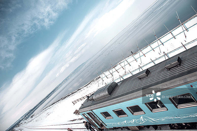 日本冬季旅行，北海道网走市，北滨的雪国列车，流冰物语号图片素材