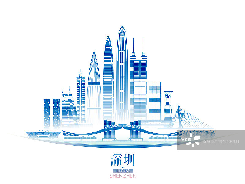 深圳城市建筑群天际线矢量插画海报图片素材