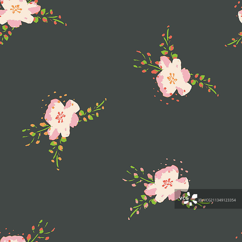 可爱的粉红色花朵画在灰色无缝图片素材