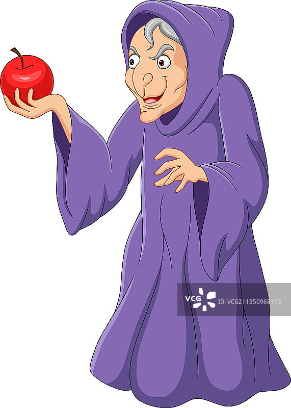 卡通老巫婆拿着红苹果图片素材
