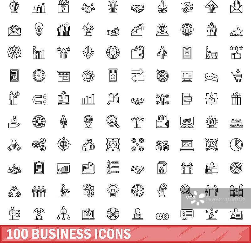 100个商业图标设置大纲风格图片素材