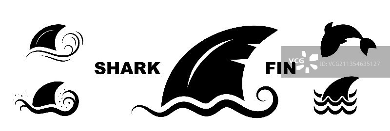 鳍在波浪图标危险符号鲨鱼鳍在图片素材