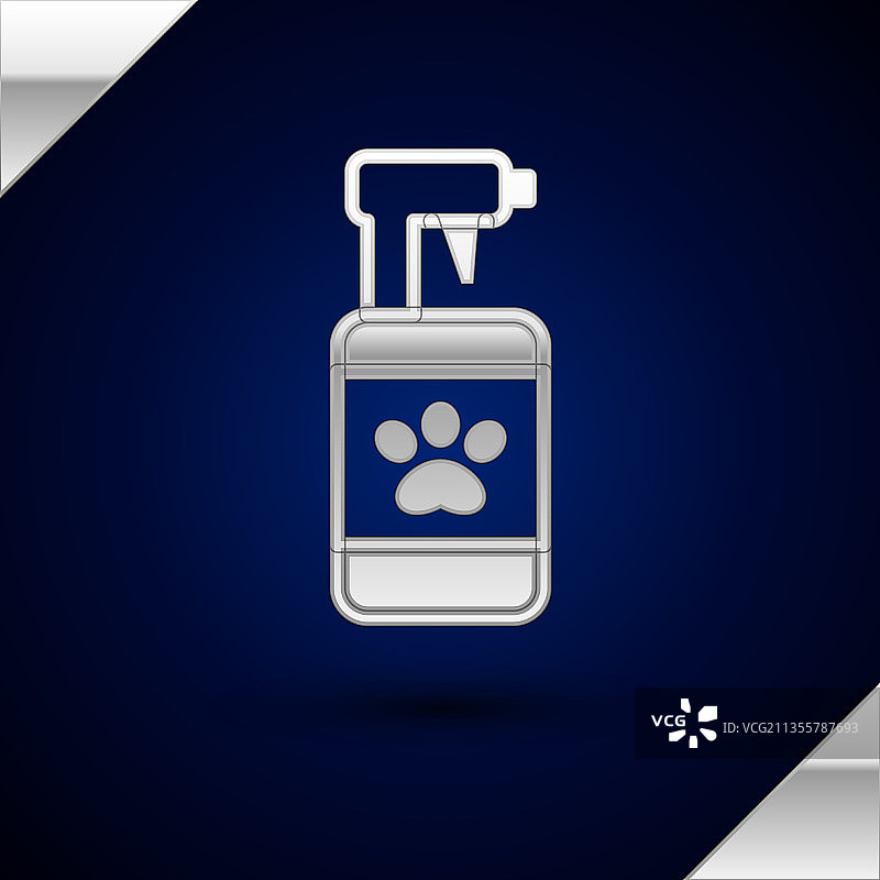 银色宠物洗发水图标隔离在深蓝色图片素材