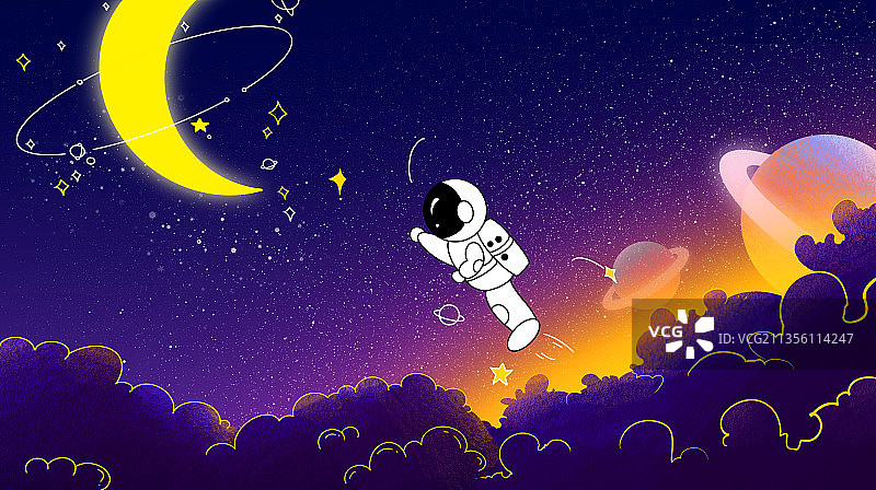 卡通宇航员星空插画图片素材