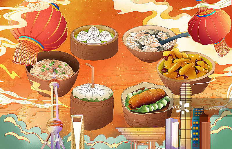 上海城市地标与上海美食图片素材