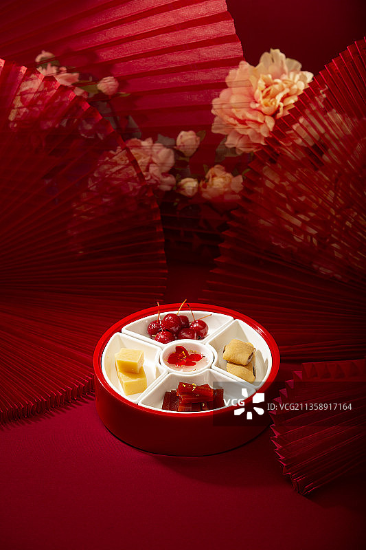 春节美食系列花开富贵，老北京特色小吃静物图片素材