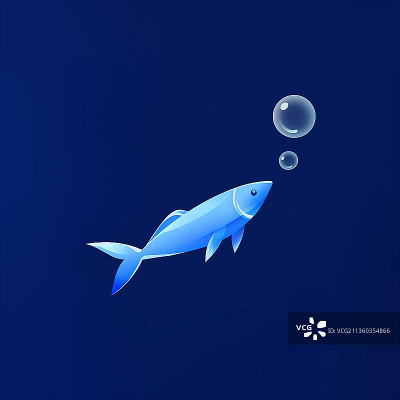 吐泡泡的热带鱼，蓝色简约可爱海洋生物系列素材图片素材