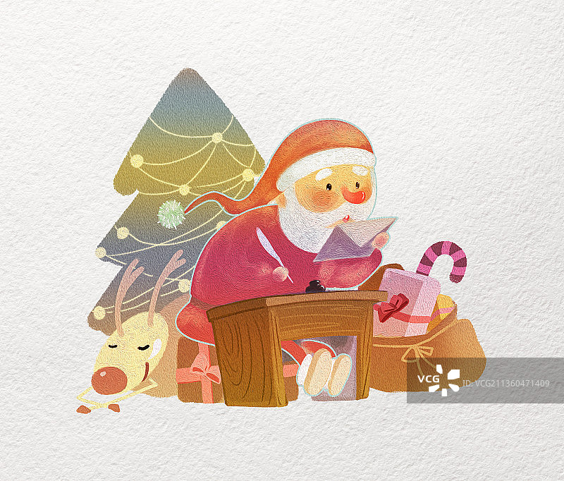 写信的圣诞老人儿童插画图片素材