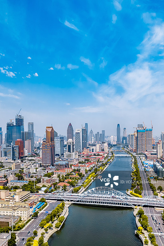 中国天津海河和直沽桥城市天际线航拍风光图片素材