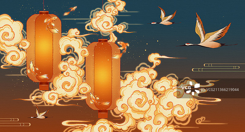 锦鲤和灯笼节庆国风插画图片素材