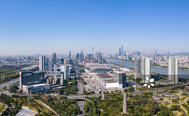 中国广州琶洲国际会展中心商务建筑航拍景观图片素材
